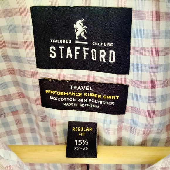 Lot of 2 Stafford’s EASY CARE BROADCLOTH FITTED PLAID Dress Shirts 15.5 32-33 - Picture 5 of 14